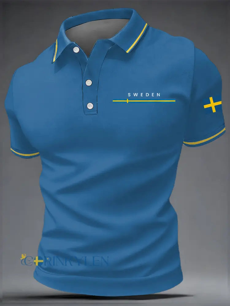 Men’s Swedish Art Print Casual Top - Blue / S