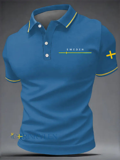 Men’s Swedish Art Print Casual Top - Blue / S