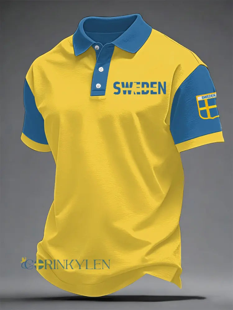 Men’s Swedish Art Print Casual Top - Yellow / S