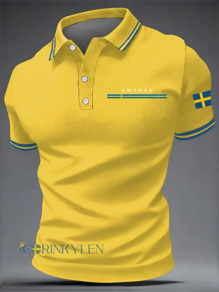Men’s Swedish Art Print Casual Top - Yellow / S