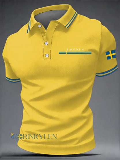 Men’s Swedish Art Print Casual Top - Yellow / S