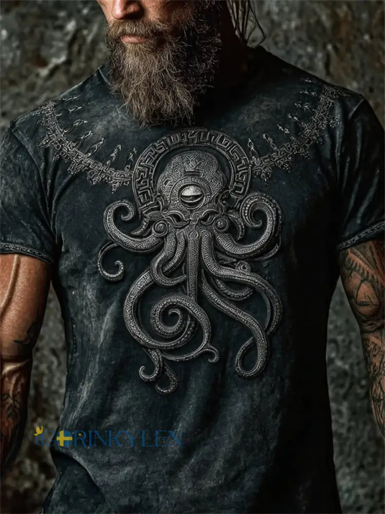 Men’s Vintage Cthulu Inspired Azathoth Print korta ärmar t-shirta - S