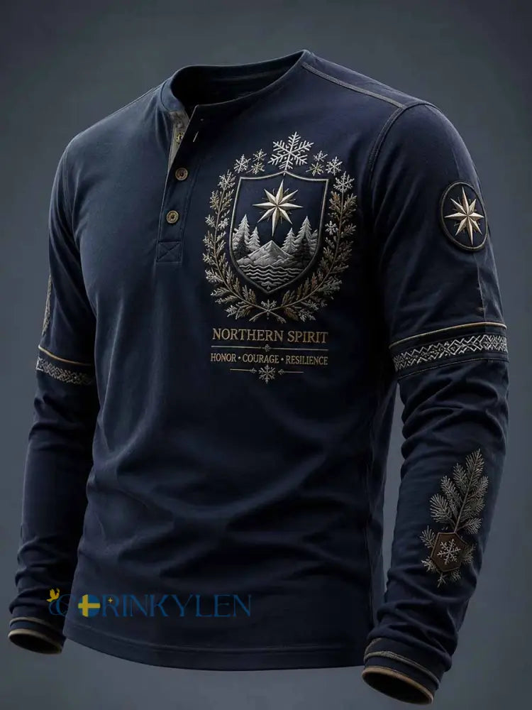 Men’s Vintage Finland Sisu Veteran Pattern Print Long Sleeves T-Shirt - As picture / S