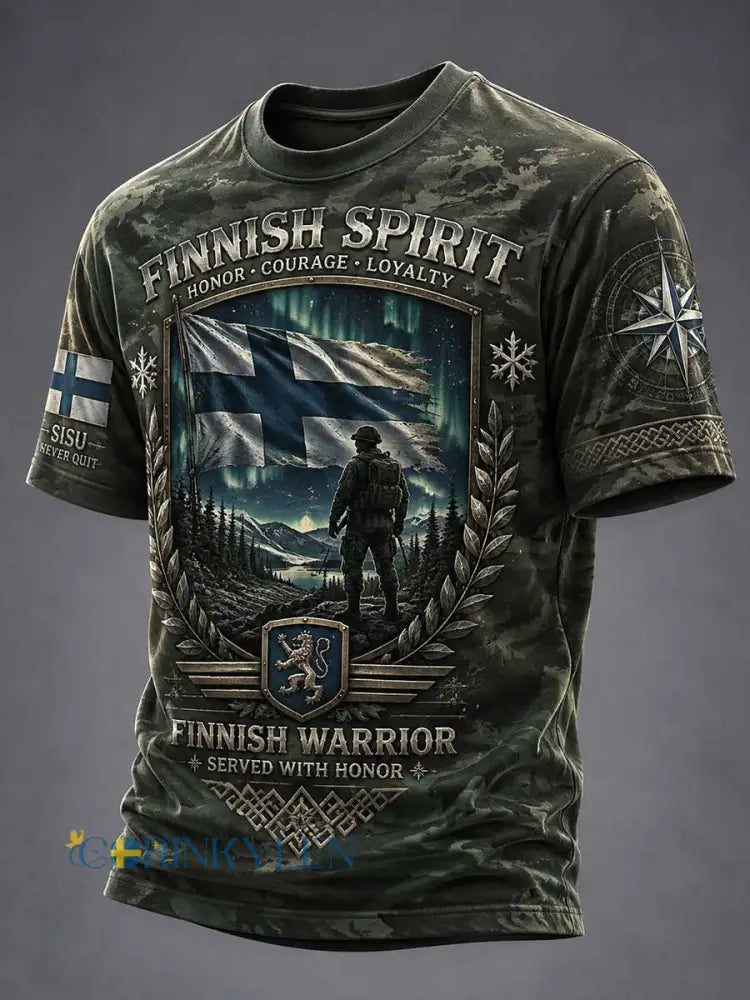 Men’s Vintage Finland Sisu Veteran Pattern Print T-Shirt - As picture / S