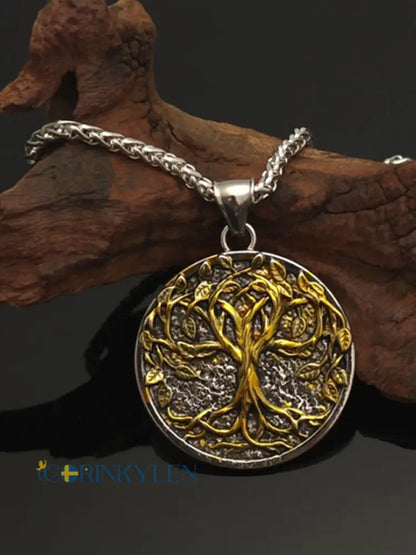 Nordic Vintage Viking Rune Träd av livet hängande halsbande - guld