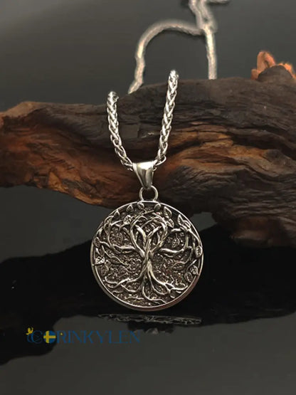 Nordic Vintage Viking Rune Träd av livet hängande halsbande - silver