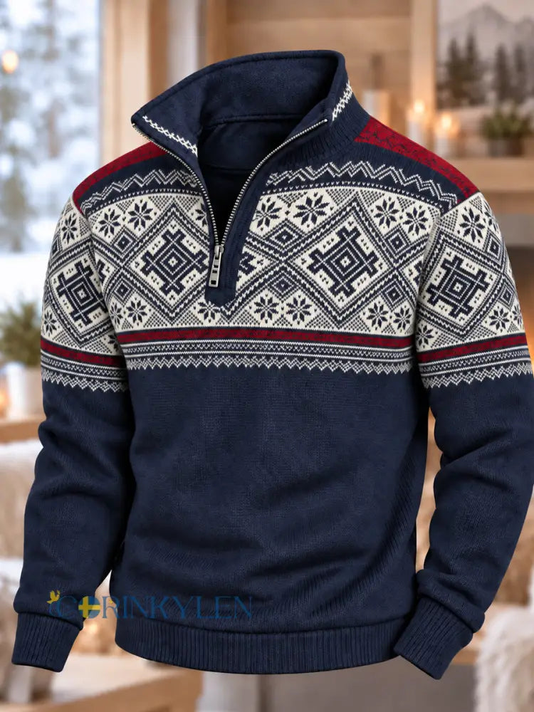 Nordiskt Norge-mönstrad zipphoodie för män - som bild / S