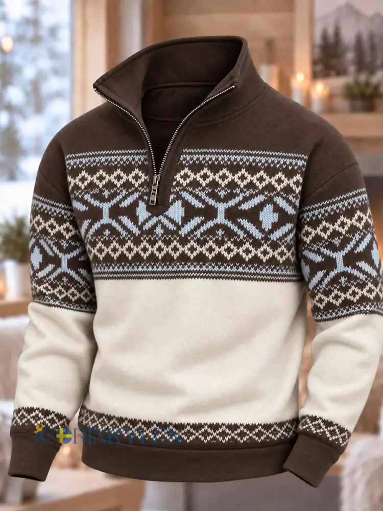 Nordiskt Norge-mönstrad zipphoodie för män - som bild / S