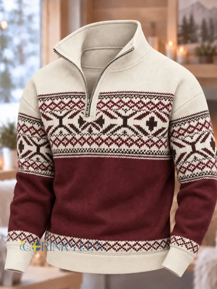 Nordiskt Norge-mönstrad zipphoodie för män - som bild / S