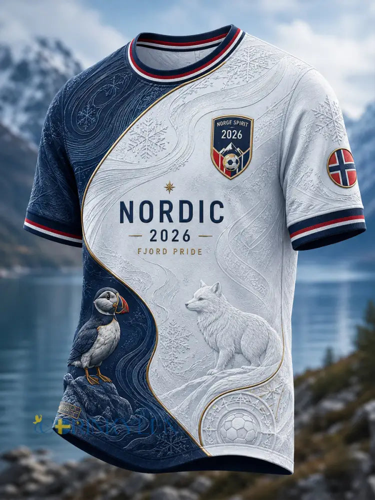 Norge 2026 Fotbollsdjur tryckt Casual T-shirt - som bild / S