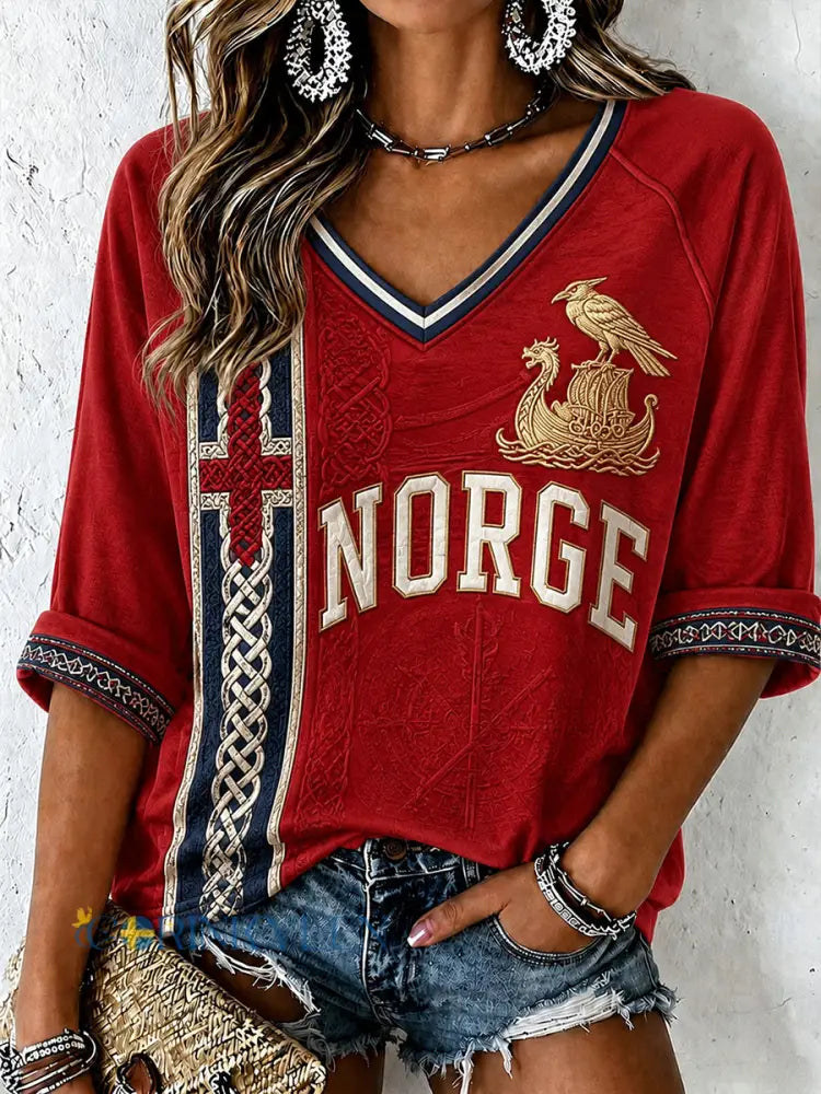 Norsk viking- skandinavisk- och nordisk konsttryck i vintagestil – avslappnad topp - A / S