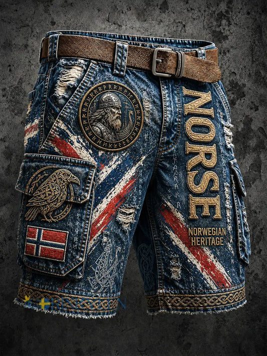 Norsk viking- skandinavisk- och nordiskt konsttryck i vintagestil – avslappnade shorts - A / S