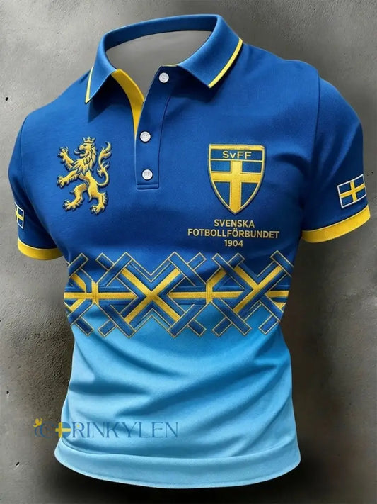 Retro 2026 fotbollstema-polo i svensk stil - blå / S