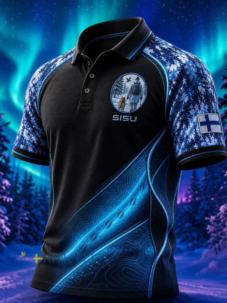 Retro Finsk konst Skriv ut Casual Polo tröj - A / S