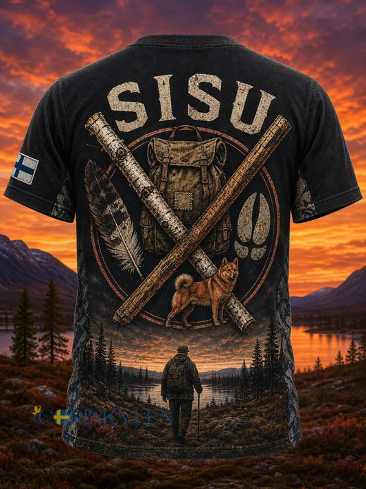 Retro Finsk konst Skriv ut Casual T-shirt - A / S