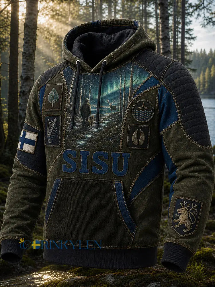 Retro finsk konsttryck avslappnad hoodie - A / S