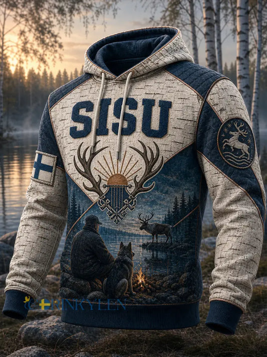 Retro finsk konsttryck avslappnad hoodie - A / S
