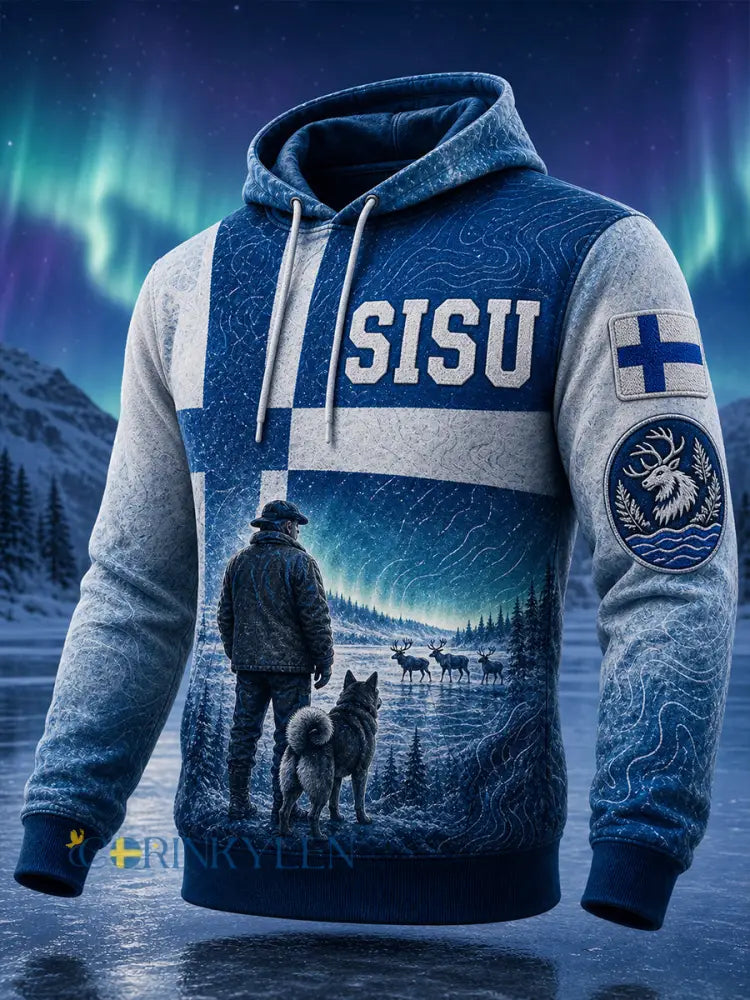 Retro finsk konsttryck avslappnad hoodie - A / S