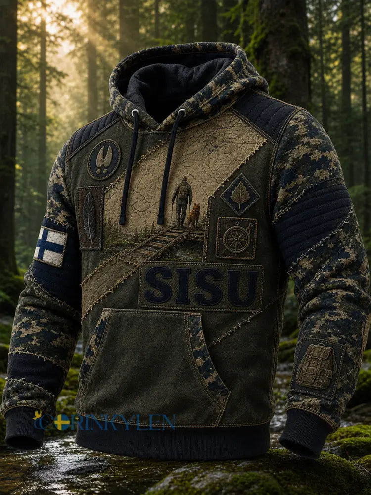 Retro finsk konsttryck avslappnad hoodie - A / S