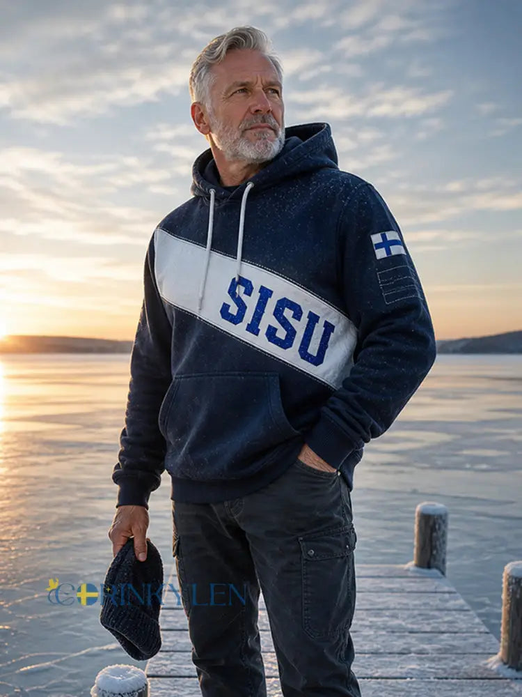Retro finsk konsttryck avslappnad hoodie - A / S