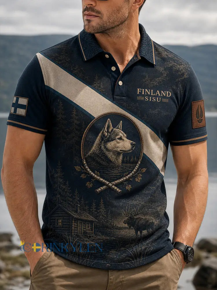 Retro finsk konsttryck avslappnad polotröja - A / S