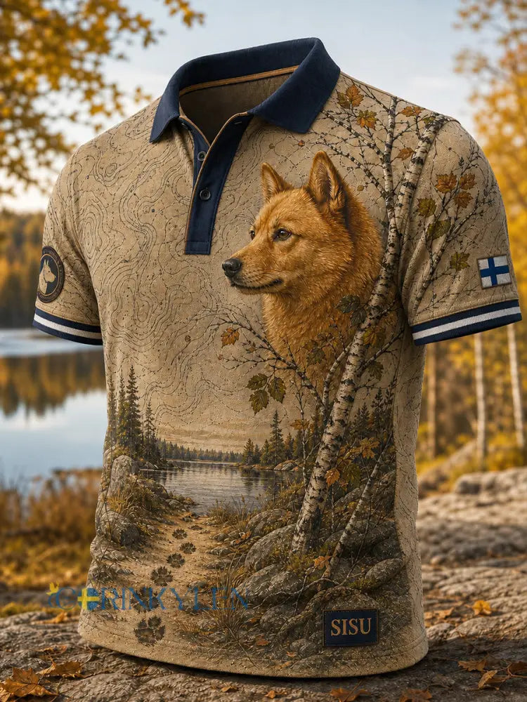 Retro finsk konsttryck avslappnad polotröja - A / S