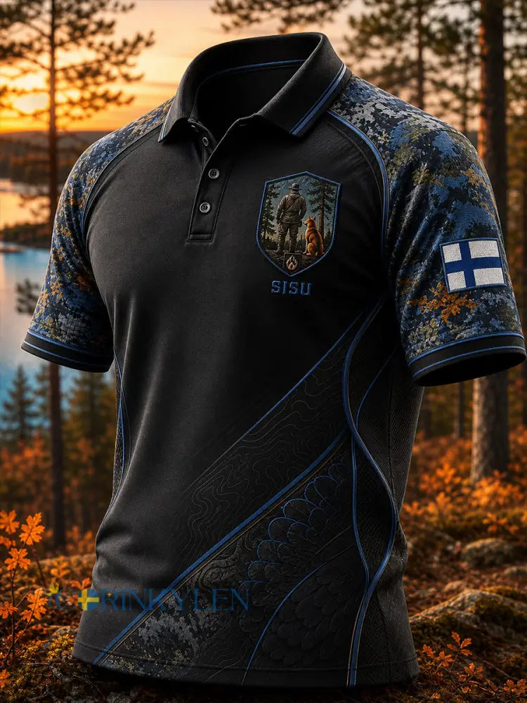 Retro finsk konsttryck avslappnad polotröja - A / S