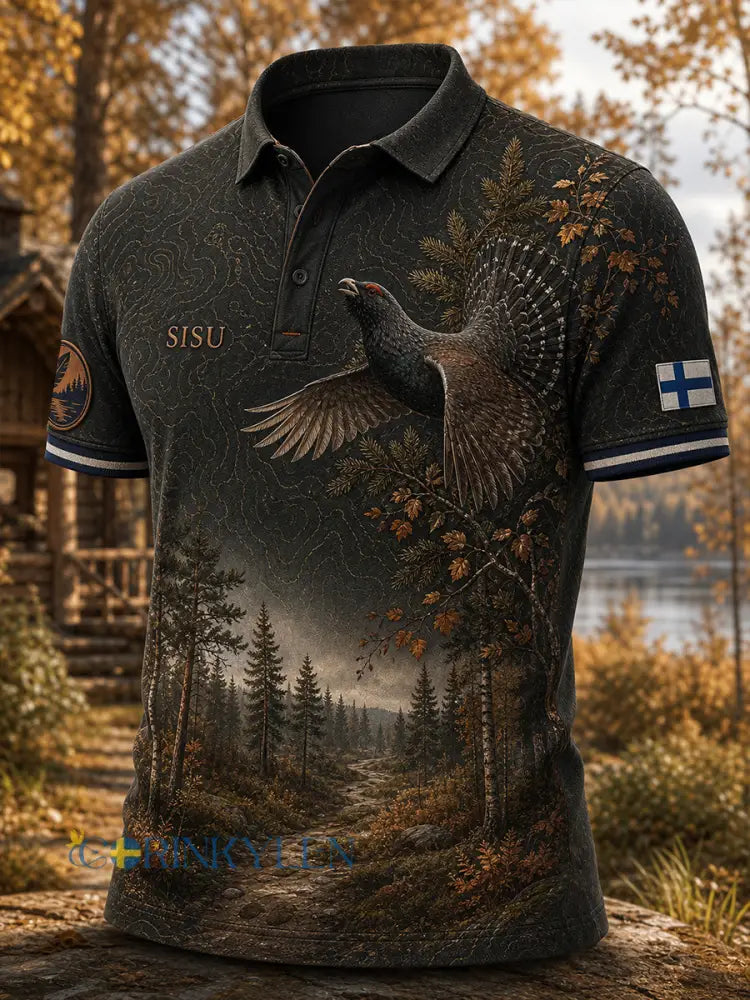 Retro finsk konsttryck avslappnad polotröja - A / S
