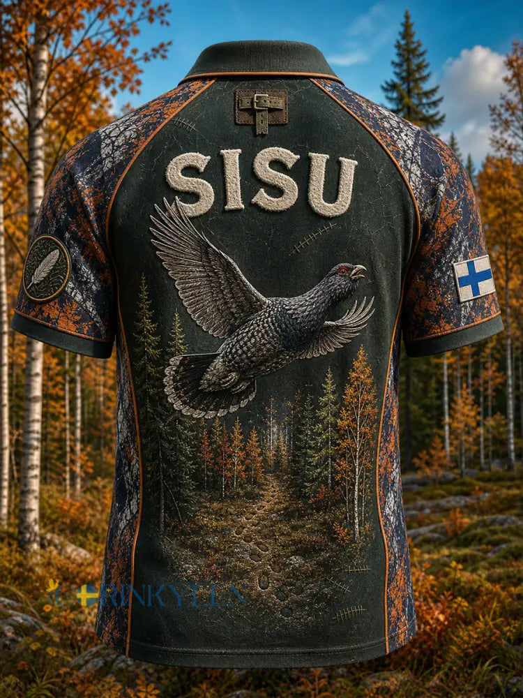 Retro finsk konsttryck avslappnad polotröja - A / S