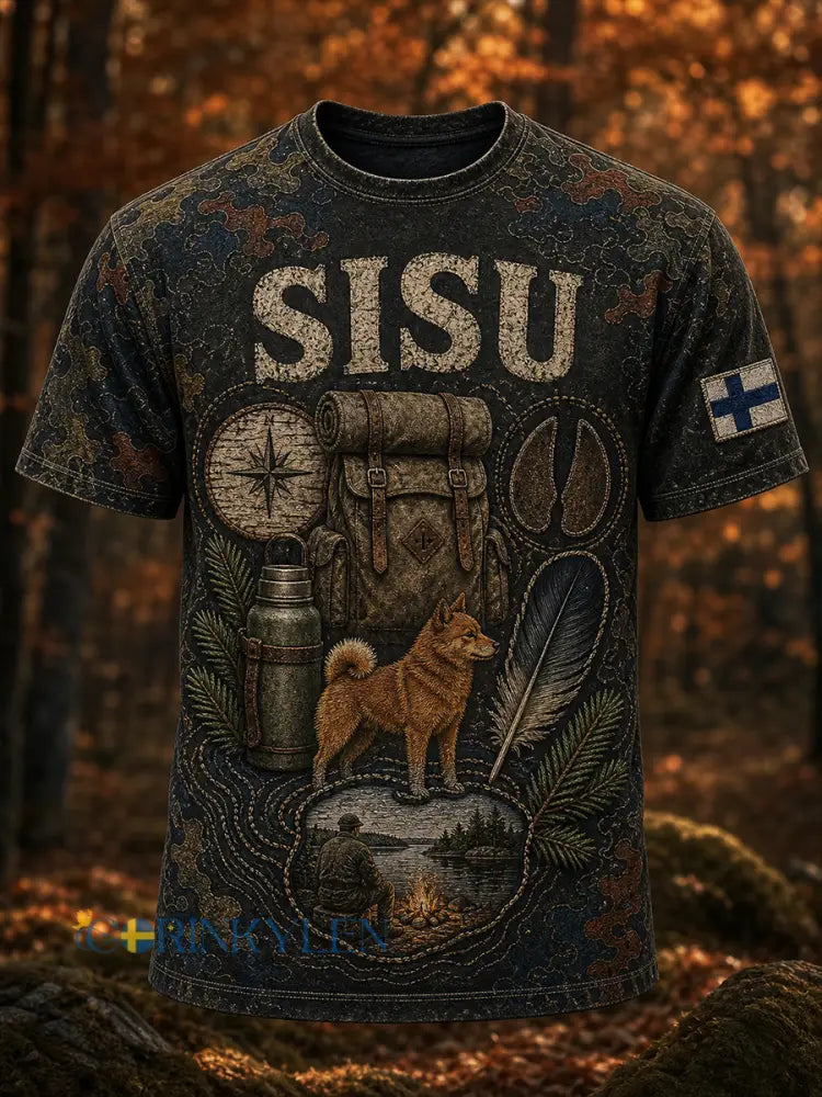 Retro finsk konsttryck avslappnad t-shirt - A / S