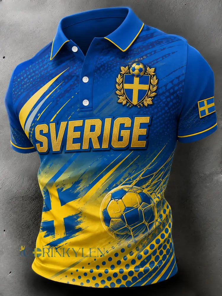 Retro fotbollsmönstrad avslappnad herrpolotröja - A / S