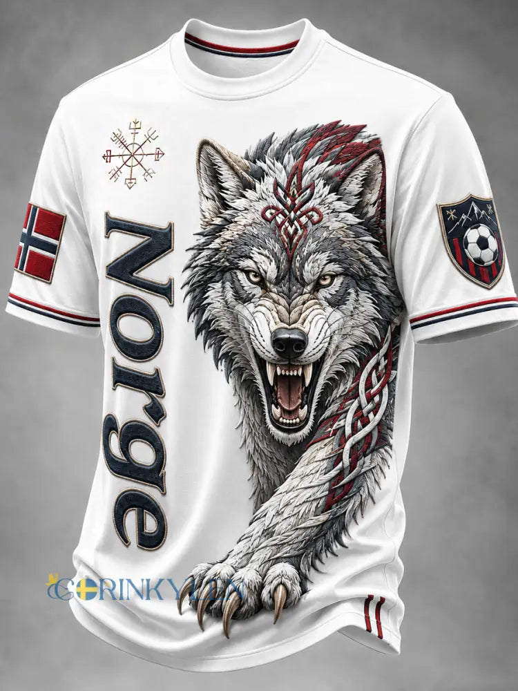 Retro fotbollssupporterartprint i nordisk stil från Norge – avslappnad t-shirt - A / S