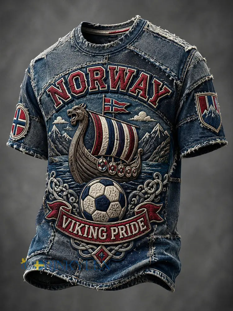 Retro fotbollssupporterartprint i nordisk stil från Norge – avslappnad t-shirt - A / S