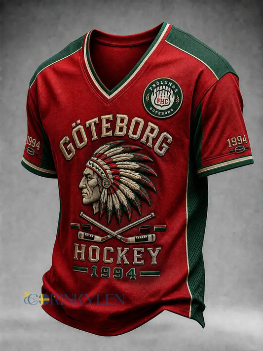 Retro Göteborg Hockey Supporter V-ringad T-shirt - som bild / S
