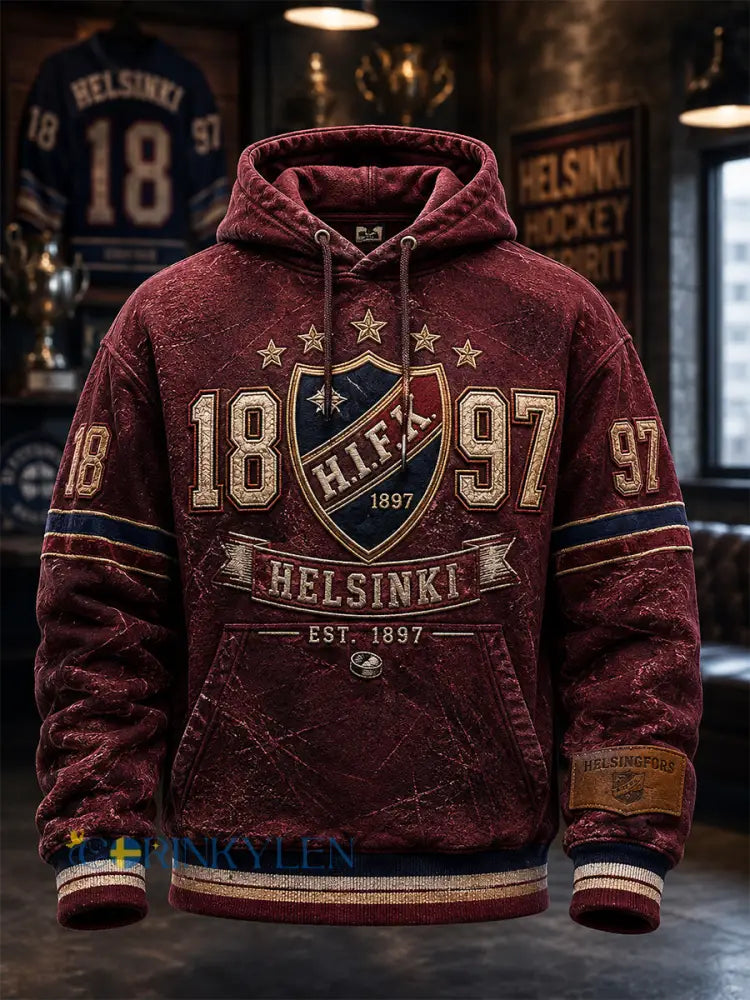 Retro HIFK Finska hockey Långärm Hoodie. - röd / S