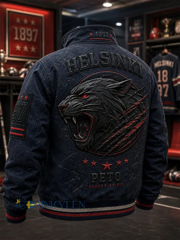 Retro HIFK Finska hockey långärm Jacka - blå sjöfart / S