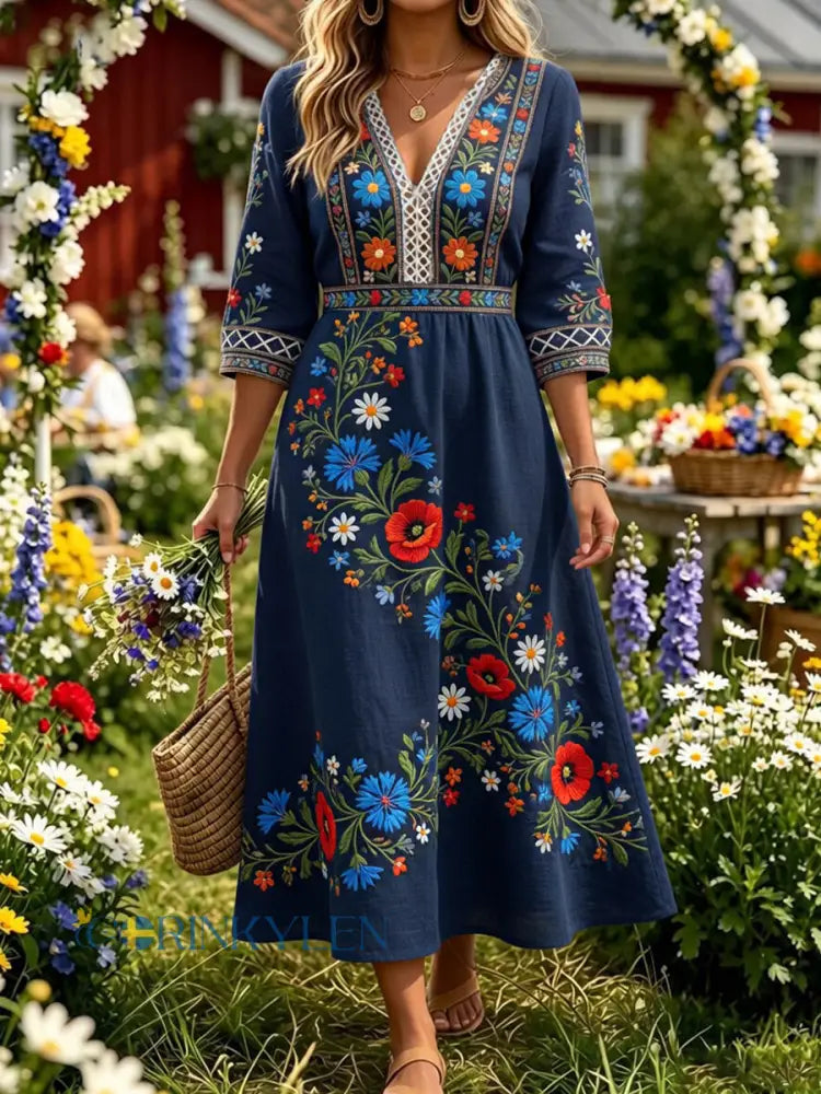 Retro midsommarfest konsttryck avslappnad klänning - A / S
