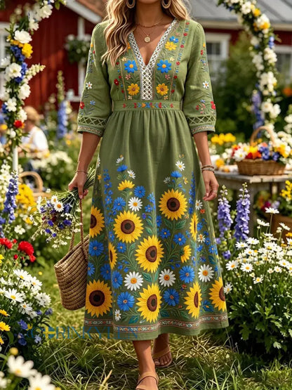 Retro midsommarfest konsttryck avslappnad klänning - A / S