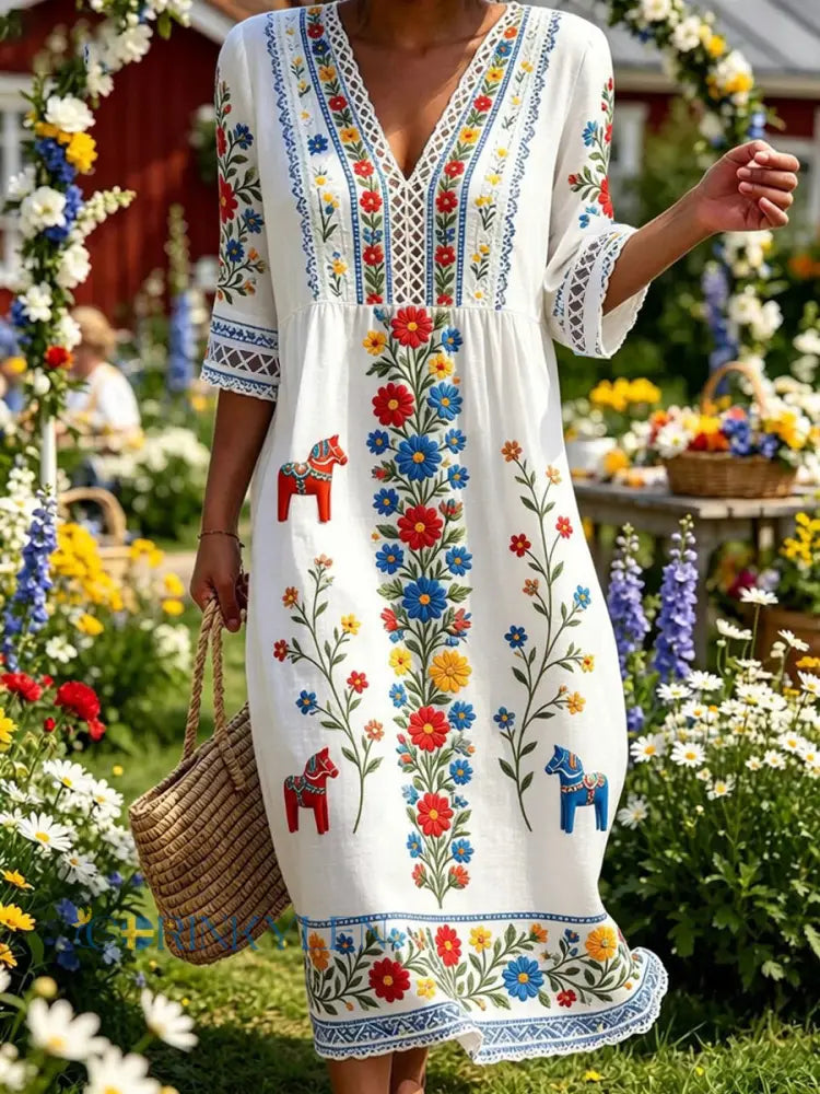 Retro midsommarfest konsttryck avslappnad klänning - A / S