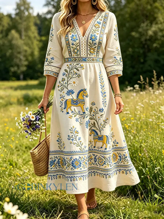 Retro midsommarfest konsttryck avslappnad klänning - A / S