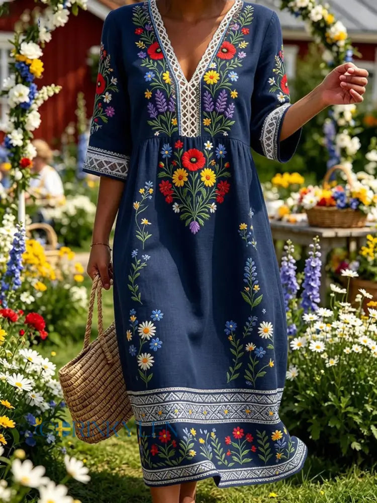 Retro midsommarfest konsttryck avslappnad klänning - A / S