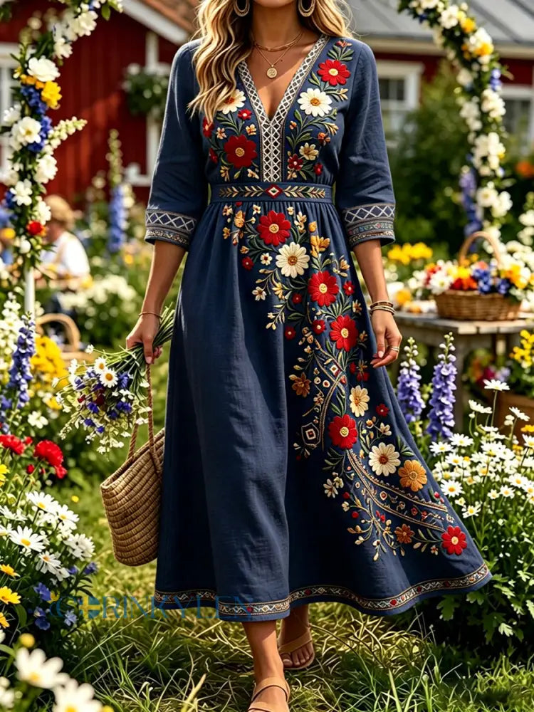 Retro midsommarfest konsttryck avslappnad klänning - A / S