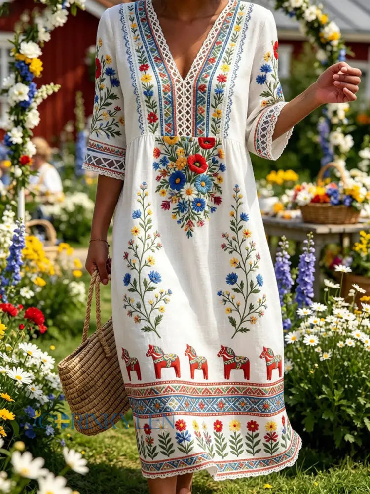 Retro midsommarfest konsttryck avslappnad klänning - A / S
