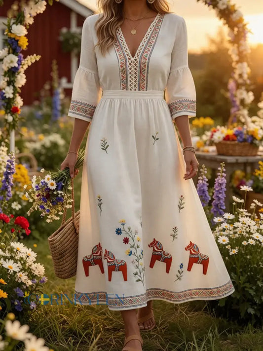 Retro midsommarfest konsttryck avslappnad klänning - A / S