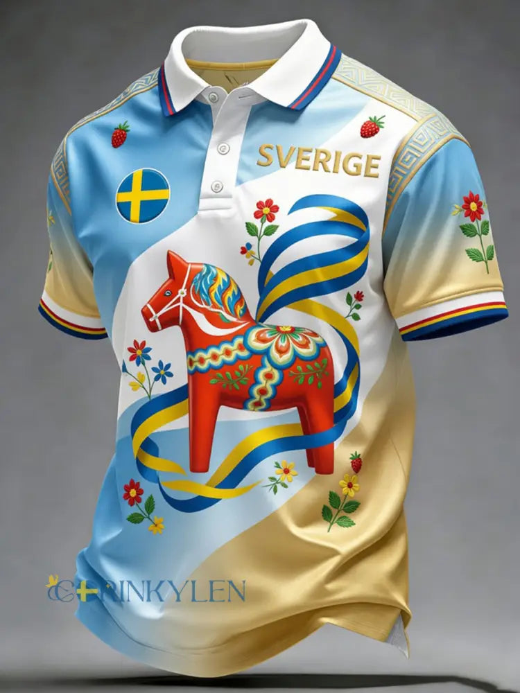 Retro midsommarfest konsttryck avslappnad polotröja - A / S