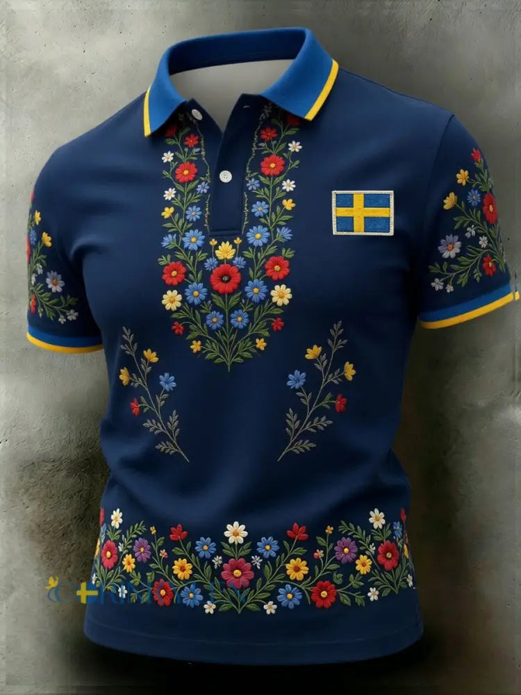 Retro midsommarfest konsttryck avslappnad polotröja - A / S