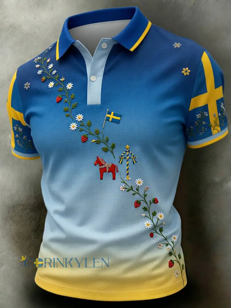 Retro midsommarfest konsttryck avslappnad polotröja - A / S