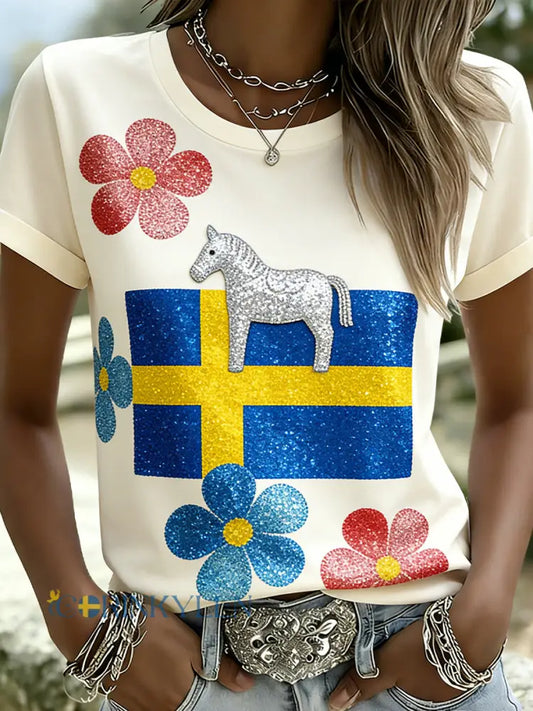 Retro midsommarfest konsttryck avslappnad t-shirt - A / S