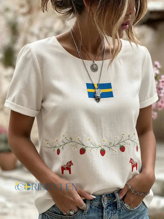 Retro midsommarfest konsttryck avslappnad t-shirt - A / S