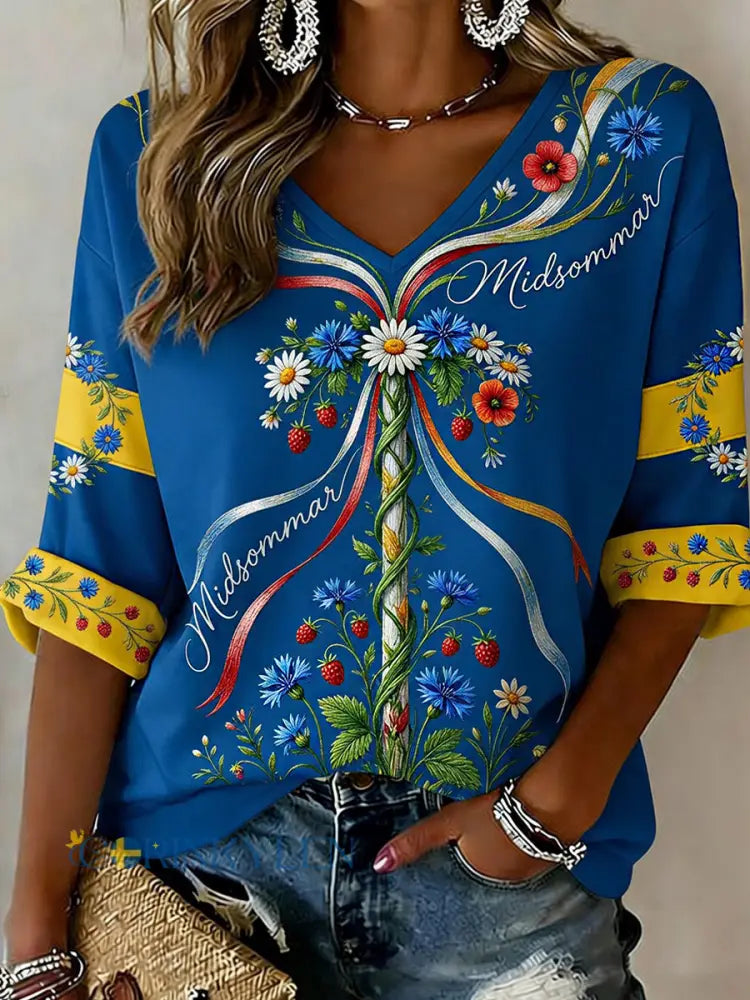 Retro midsommarfest konsttryck avslappnad topp - A / S